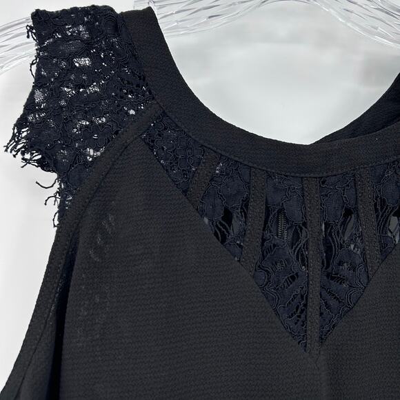 41Hawthorn Jarred Lace Detail Cap Sleeve Blouse Black Romantic Glam Womens XSP - Picture 6 of 12